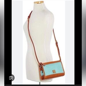 COLE HAAN Stylish striped Tan and Cream Women's crossbody Bag
